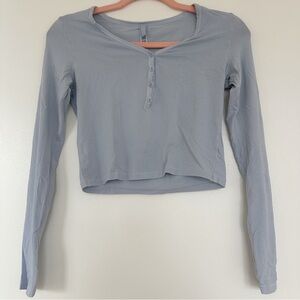 SKIMS Soft Blue Henley Long Sleeve Tee